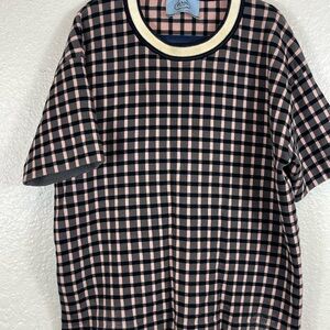 Checked Short-Sleeve Crewneck Shirt - Pink & Black